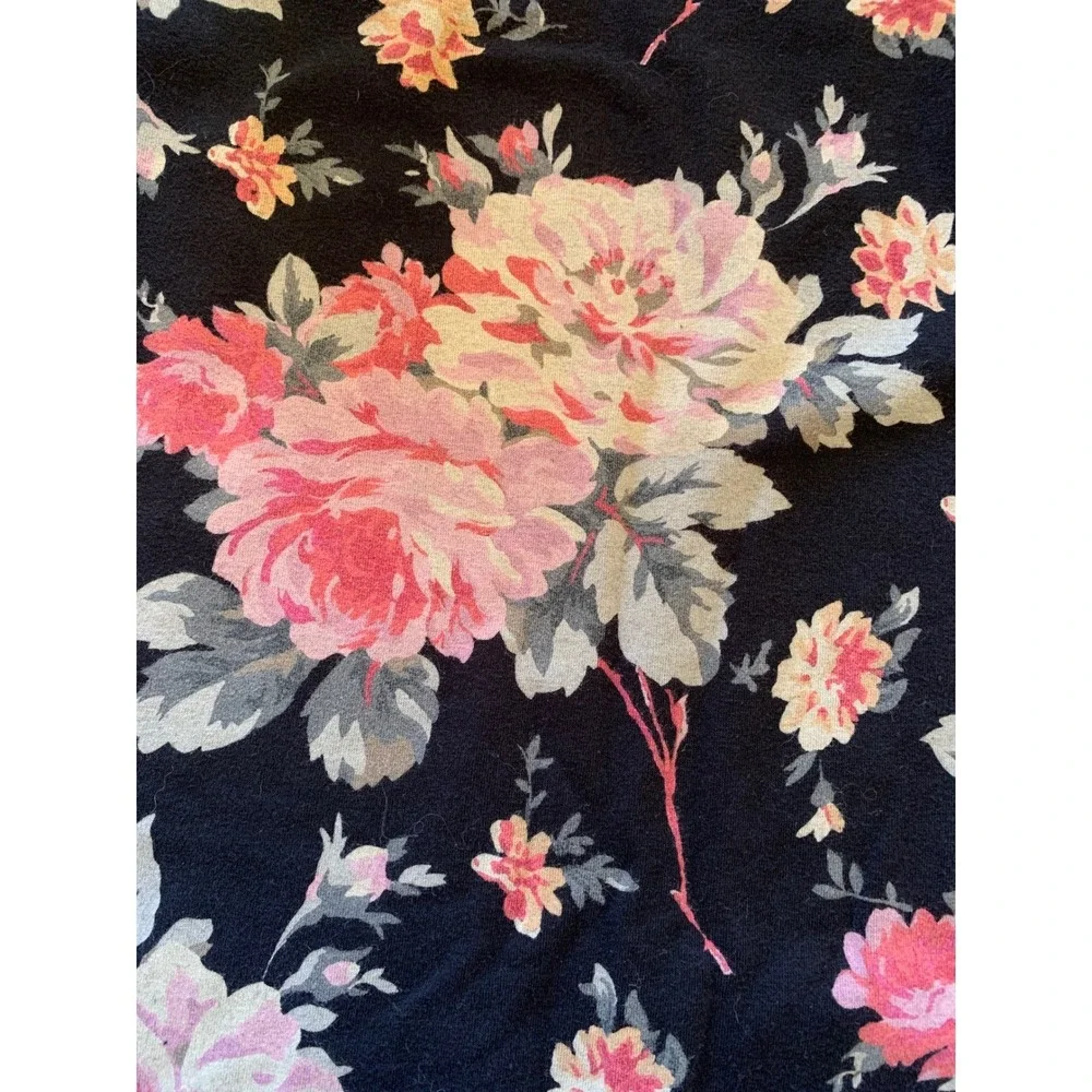 Express Womens Floral Midi Skirt Black Pink Rose Cotton Blend Bodycon Size XS